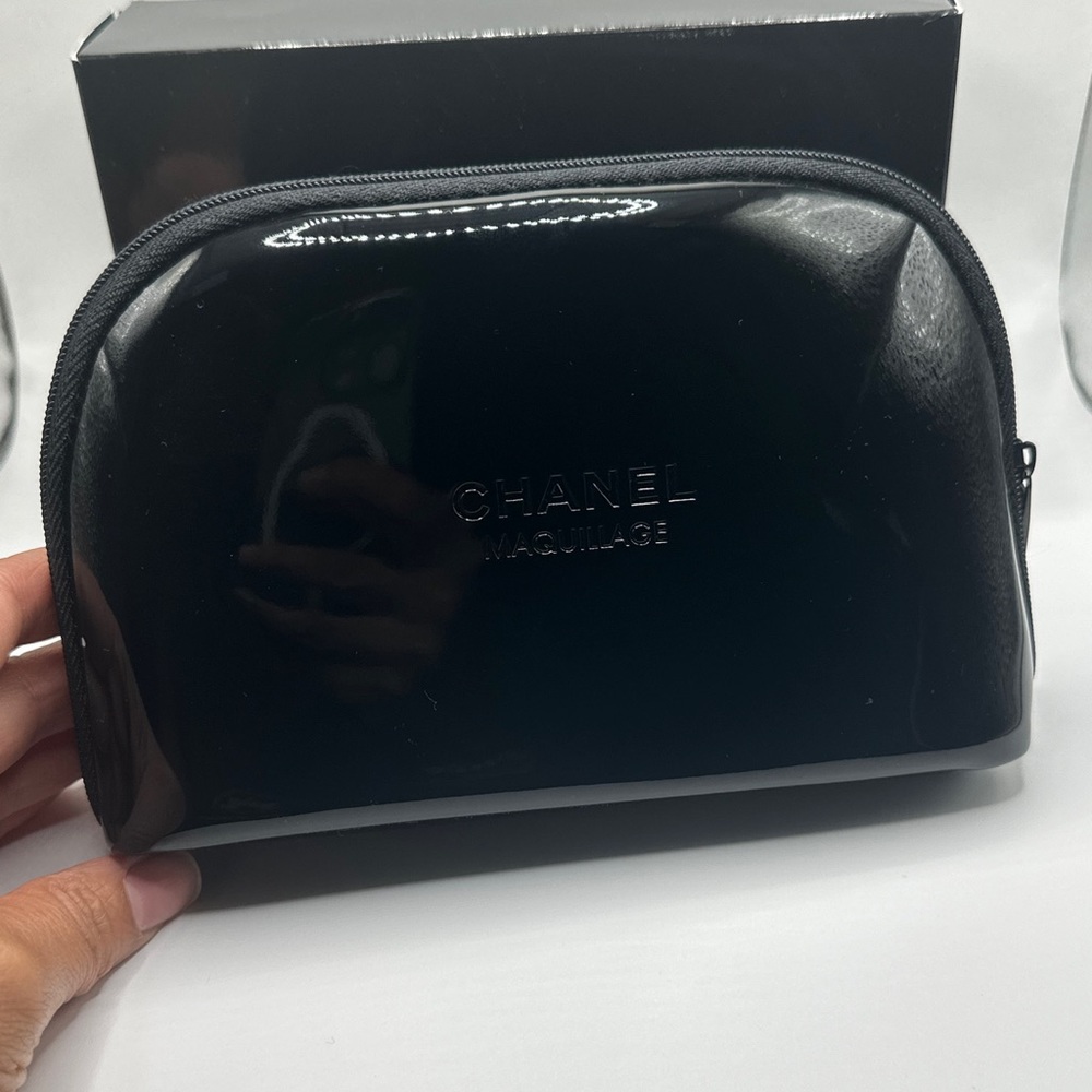CHANEL Maquiliage Black Glossy Canvas Mini Make Up-Case Cosmetic